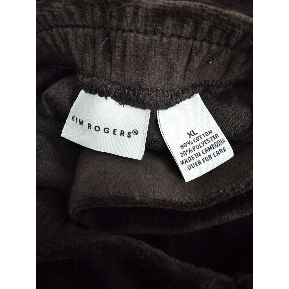 NEW Kim Rogers Women's Velour Pants XL Black Wide Leg Lounge Casual Soft Shiny - Picture 7 of 8